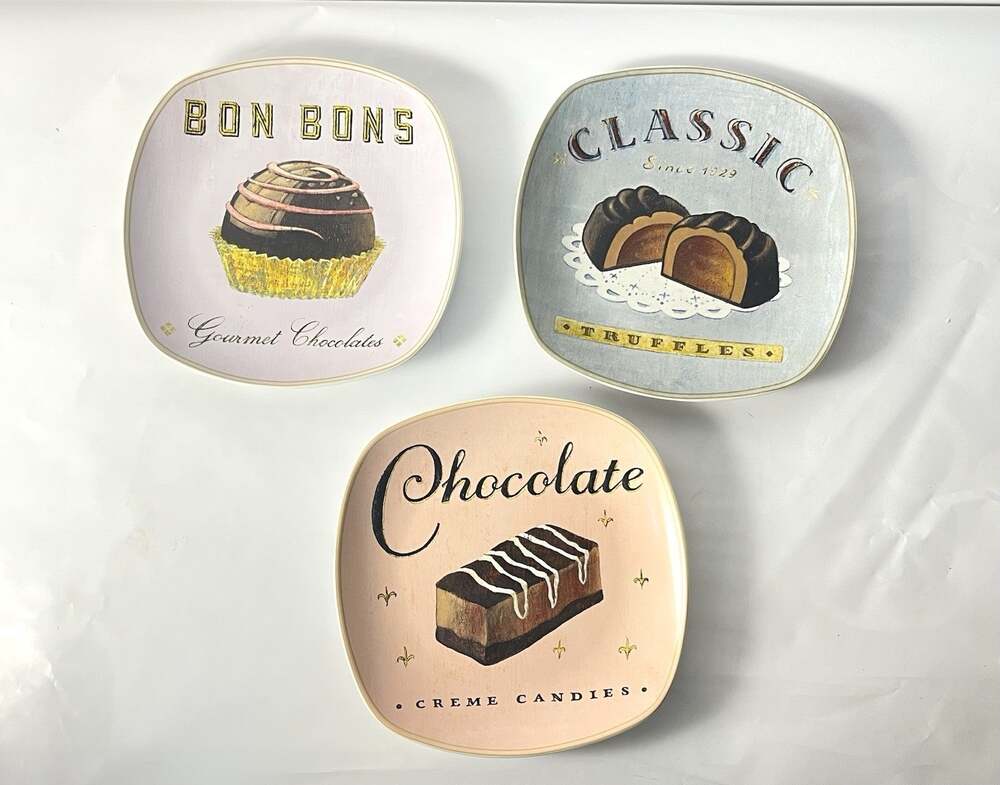 Sakura Dessert Plates Set of 3 Vintage Chocolate Truffle Candy Stoneware